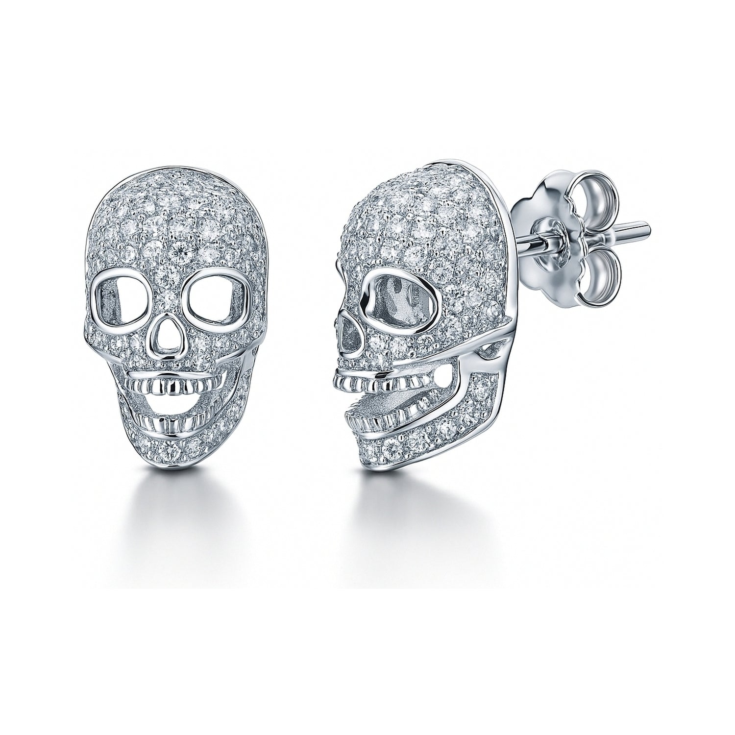 Skull Bones CZ Stud Earrings in Sterling Silver