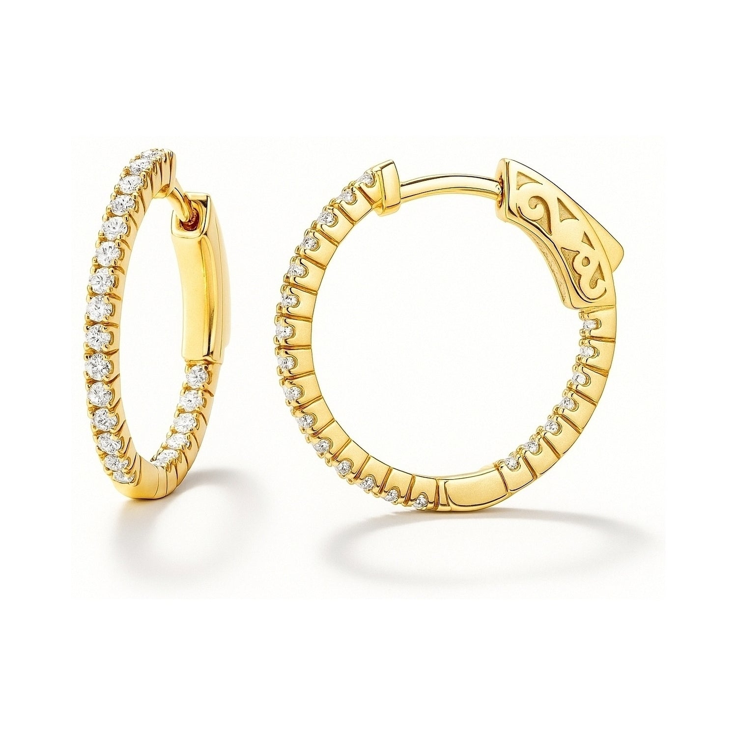 CZ Inside-Out Hoop Earrings in Sterling Silver 0.8", 2 Pairs