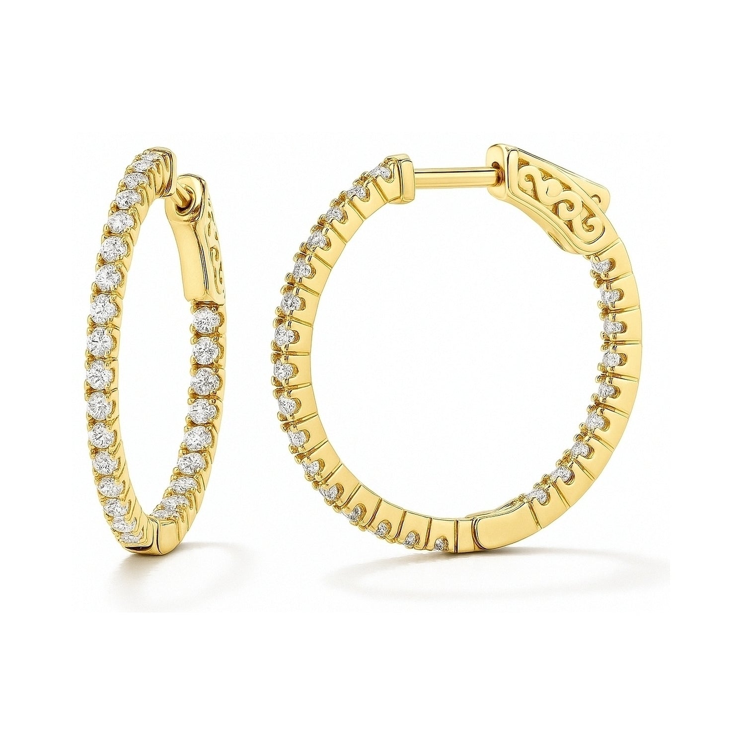 CZ Small Inside-Out Hoop Earrings in Sterling Silver 1", 2 Pairs