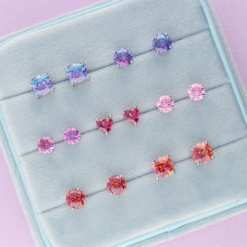 Flatlay view of Solitaire 1.6ct CZ Cartilage Stud Earrings in Sterling Silver, Greyish Blue