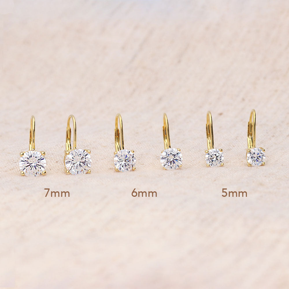Solitaire CZ Leverback Earrings in Gold Flashed Sterling Silver
