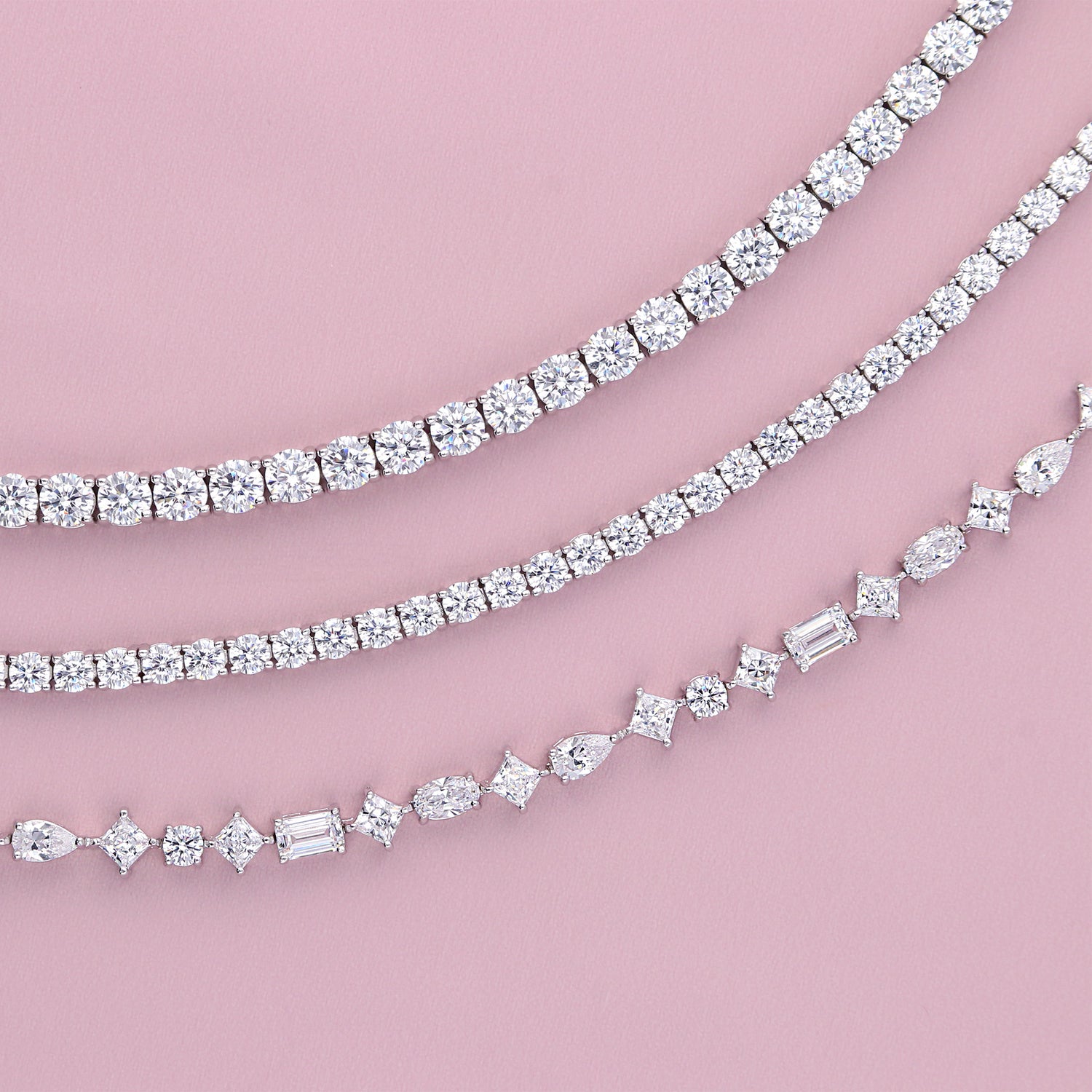 Flatlay view of CZ Tennis Bracelet, Rhodium Plated / 6.5 inch