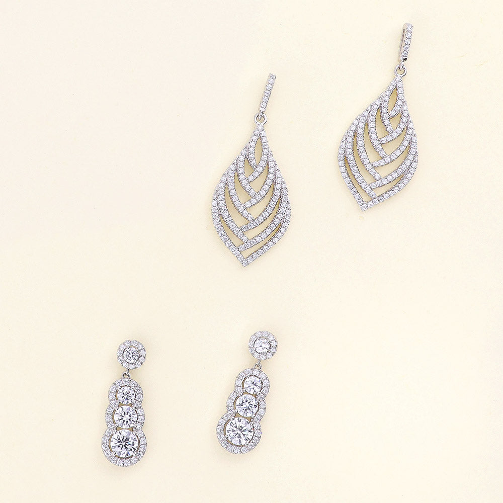 Leaf CZ Dangle Earrings in Sterling Silver