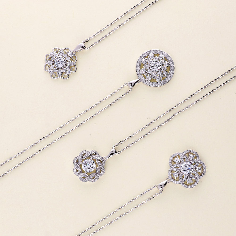 Flower CZ Pendant Necklace in Sterling Silver