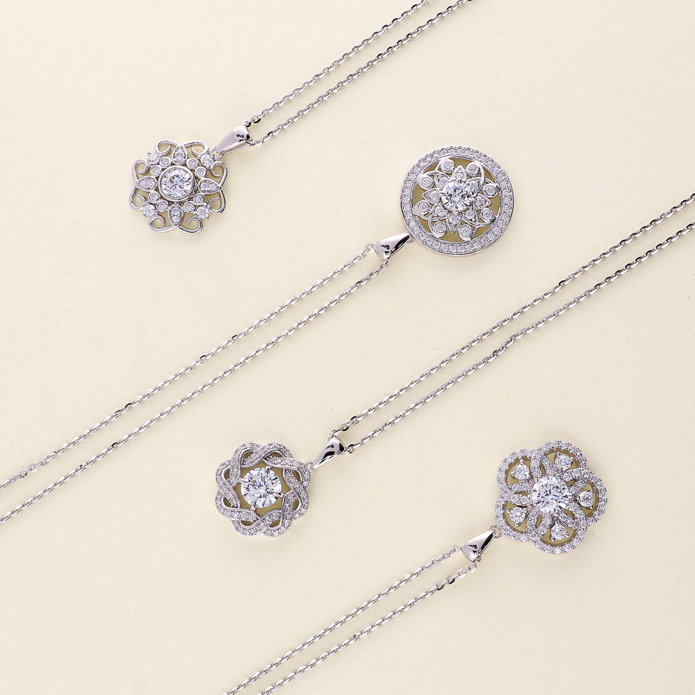Flatlay view of Flower CZ Pendant Necklace in Sterling Silver, 5 of 7