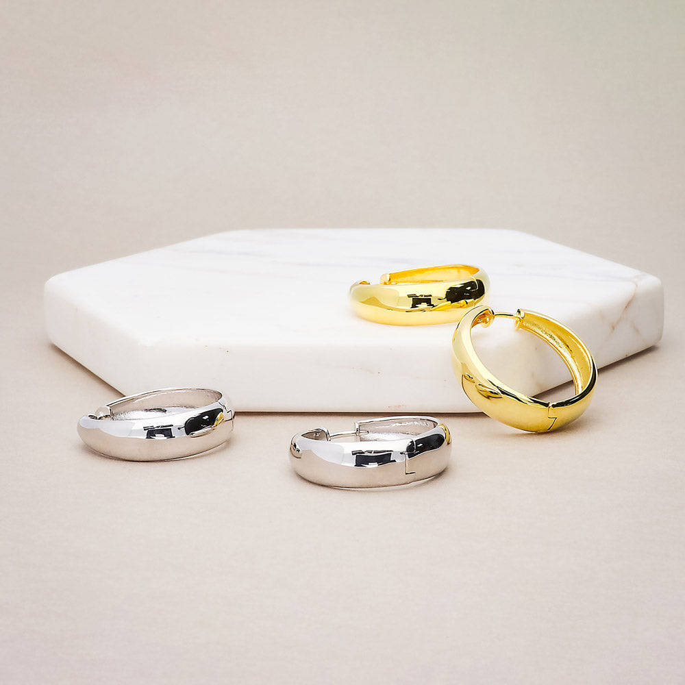 Dome Hoop Earrings in Gold Flashed Sterling Silver 1", 2 Pairs