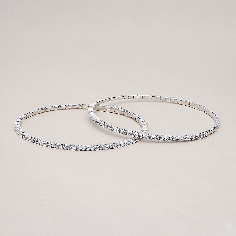 Flatlay view of Flexible CZ Bangle in Sterling Silver