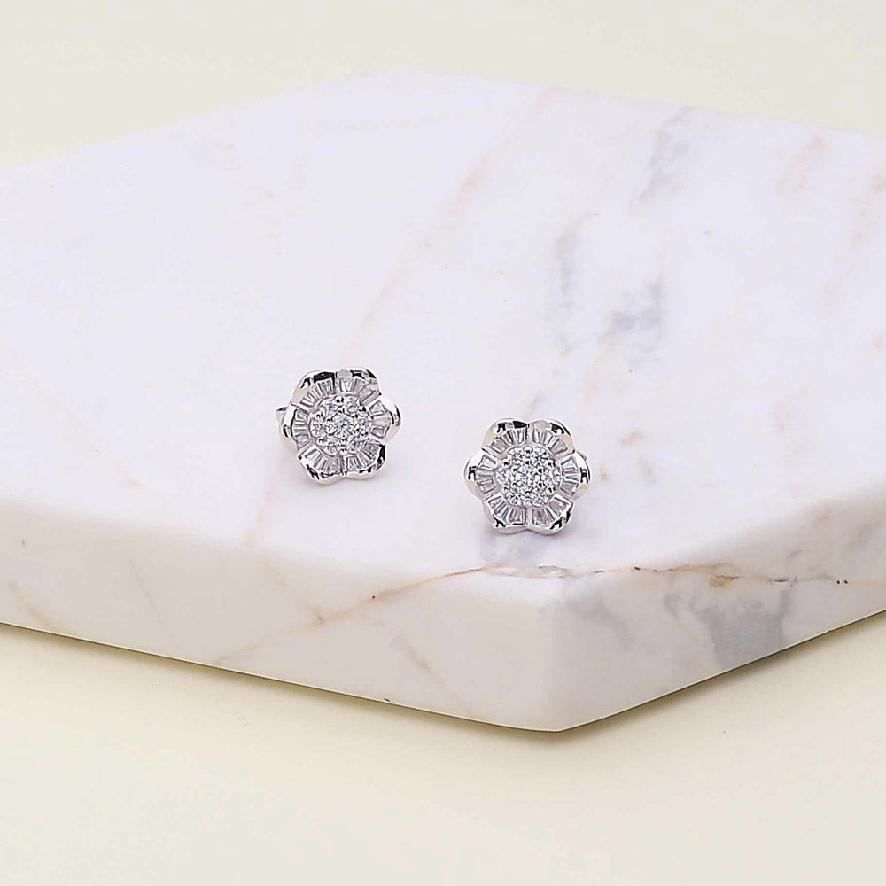 Flower CZ Stud Earrings in Sterling Silver