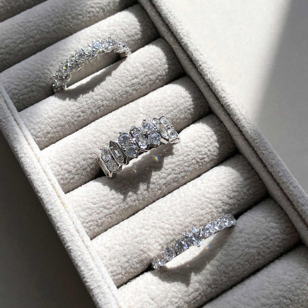 Cluster Art Deco CZ Band in Sterling Silver