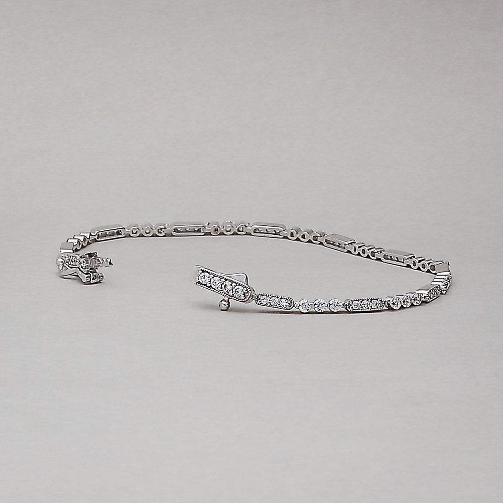 Art Deco Milgrain CZ Chain Bracelet in Sterling Silver, side view