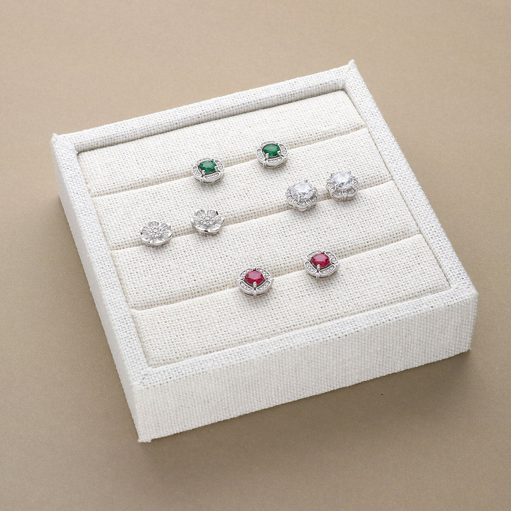 Flower Halo CZ Necklace and Earrings in Sterling Silver