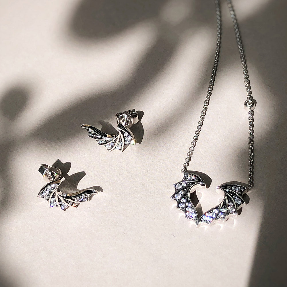 Bat Wings CZ Stud Earrings in Sterling Silver