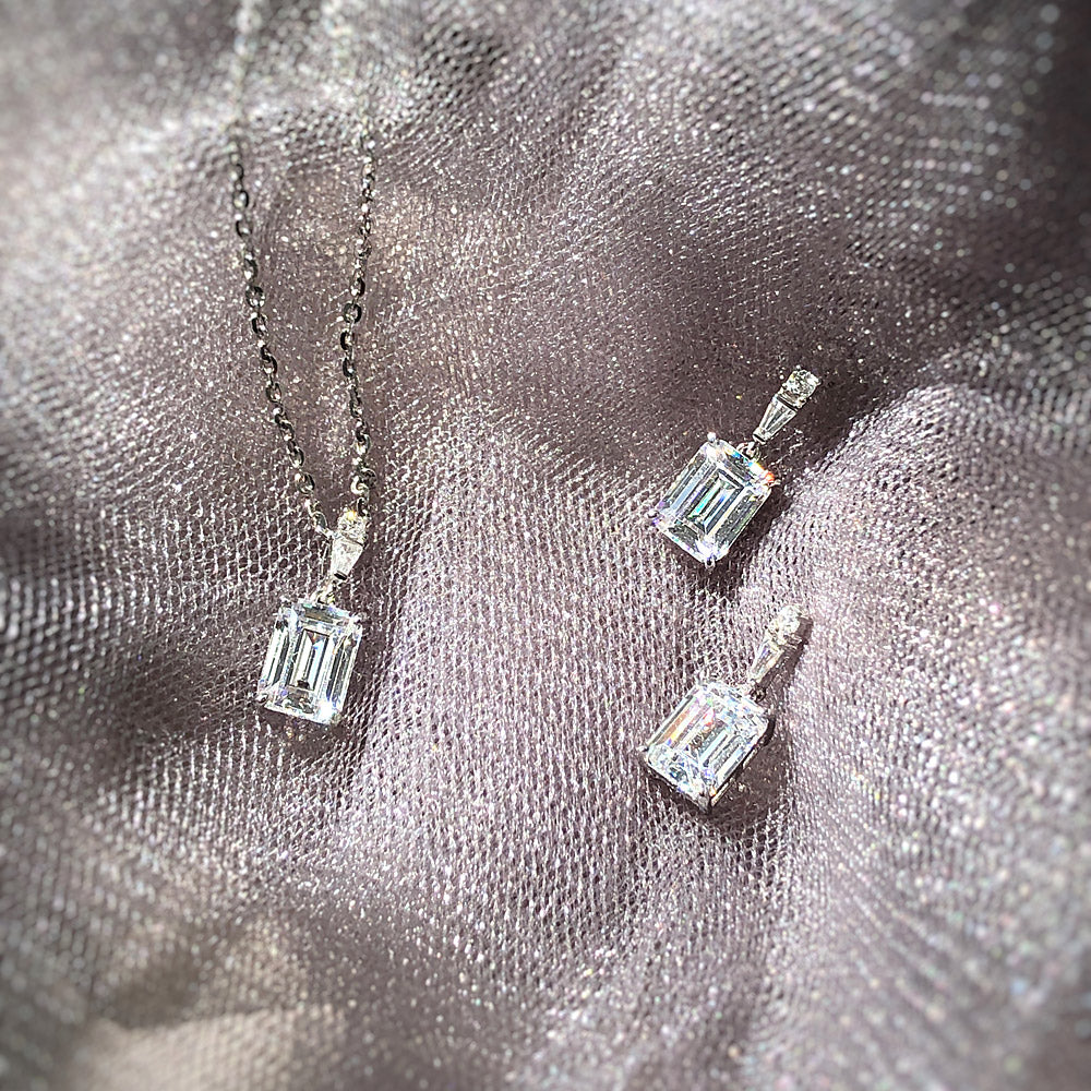 Solitaire 1.7ct Emerald Cut CZ Necklace in Sterling Silver