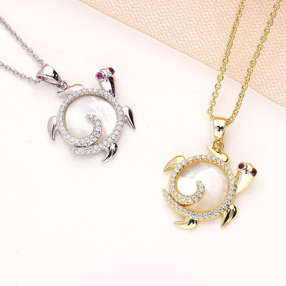 Turtle Mother Of Pearl Necklace in Sterling Silver