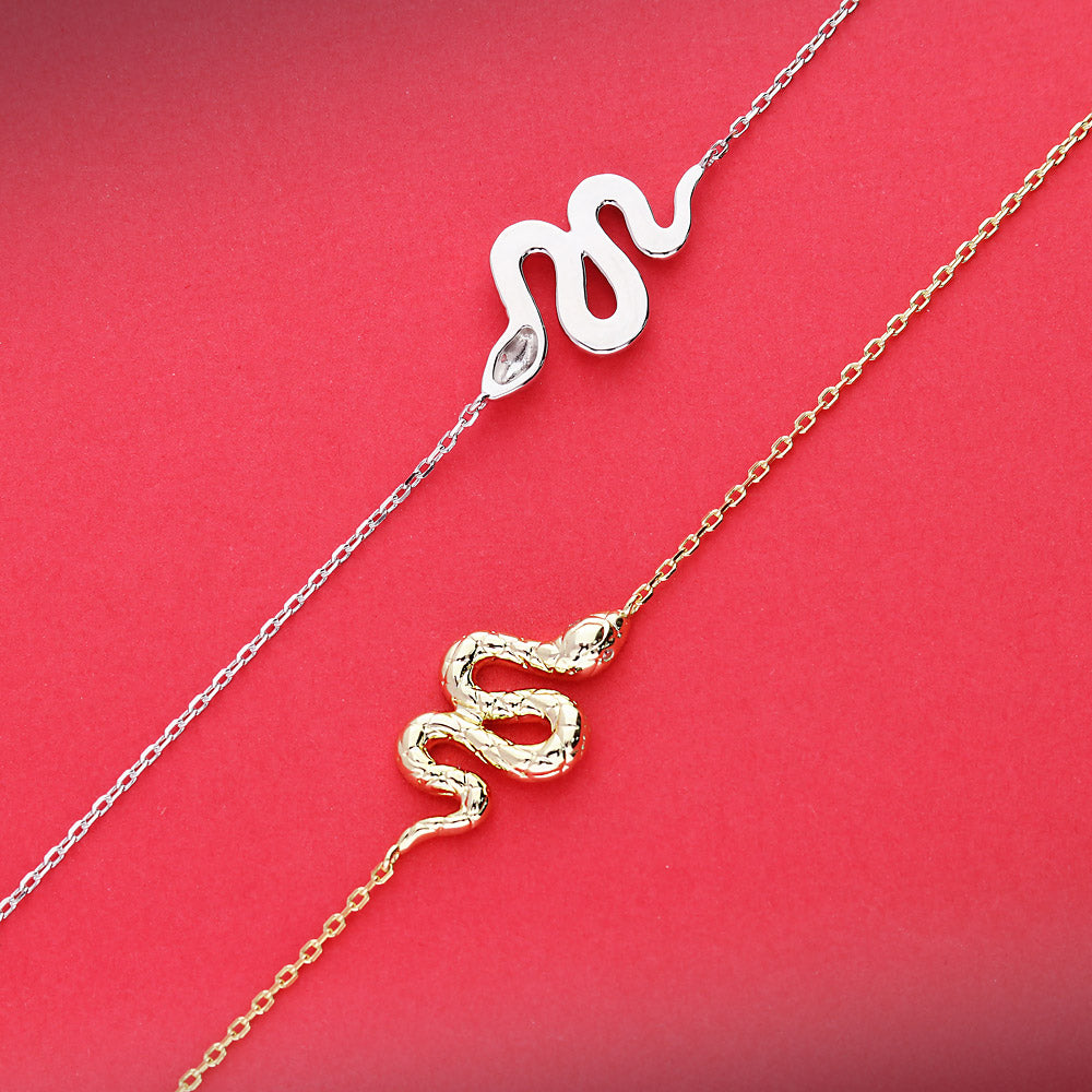 Snake CZ Rolo Chain Bracelet in Sterling Silver