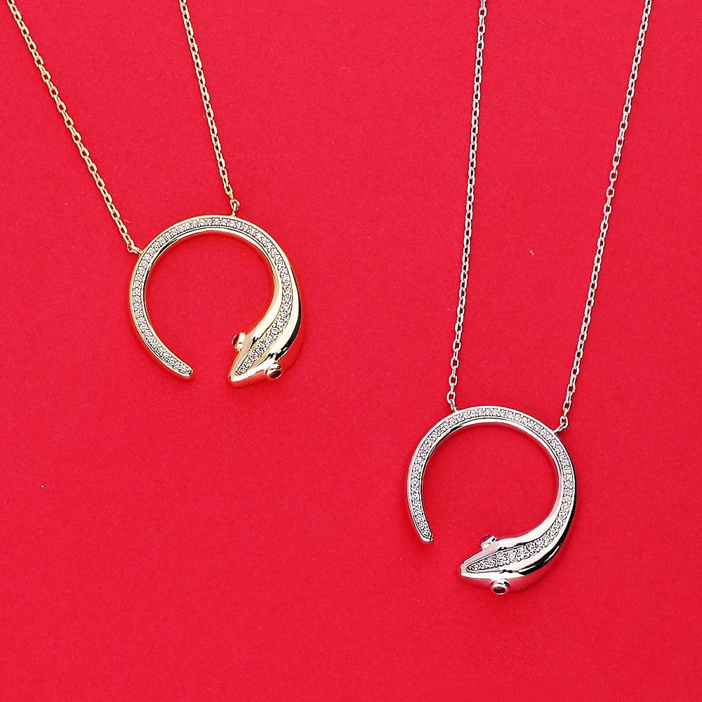Snake CZ Pendant Necklace in Sterling Silver