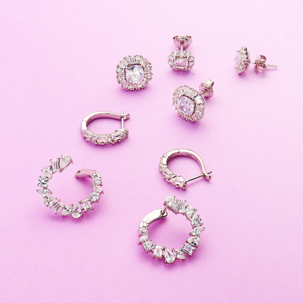 Art Deco Halo CZ Stud Earrings in Sterling Silver