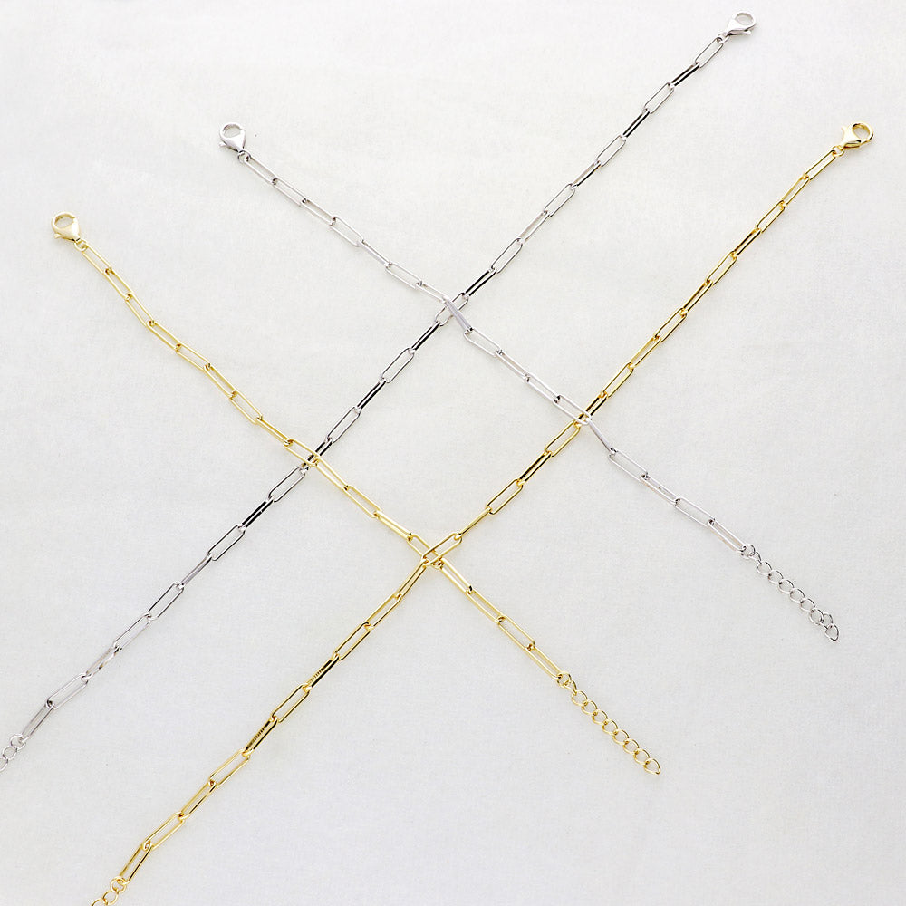 Paperclip Link Chain Bracelet in Sterling Silver 3mm