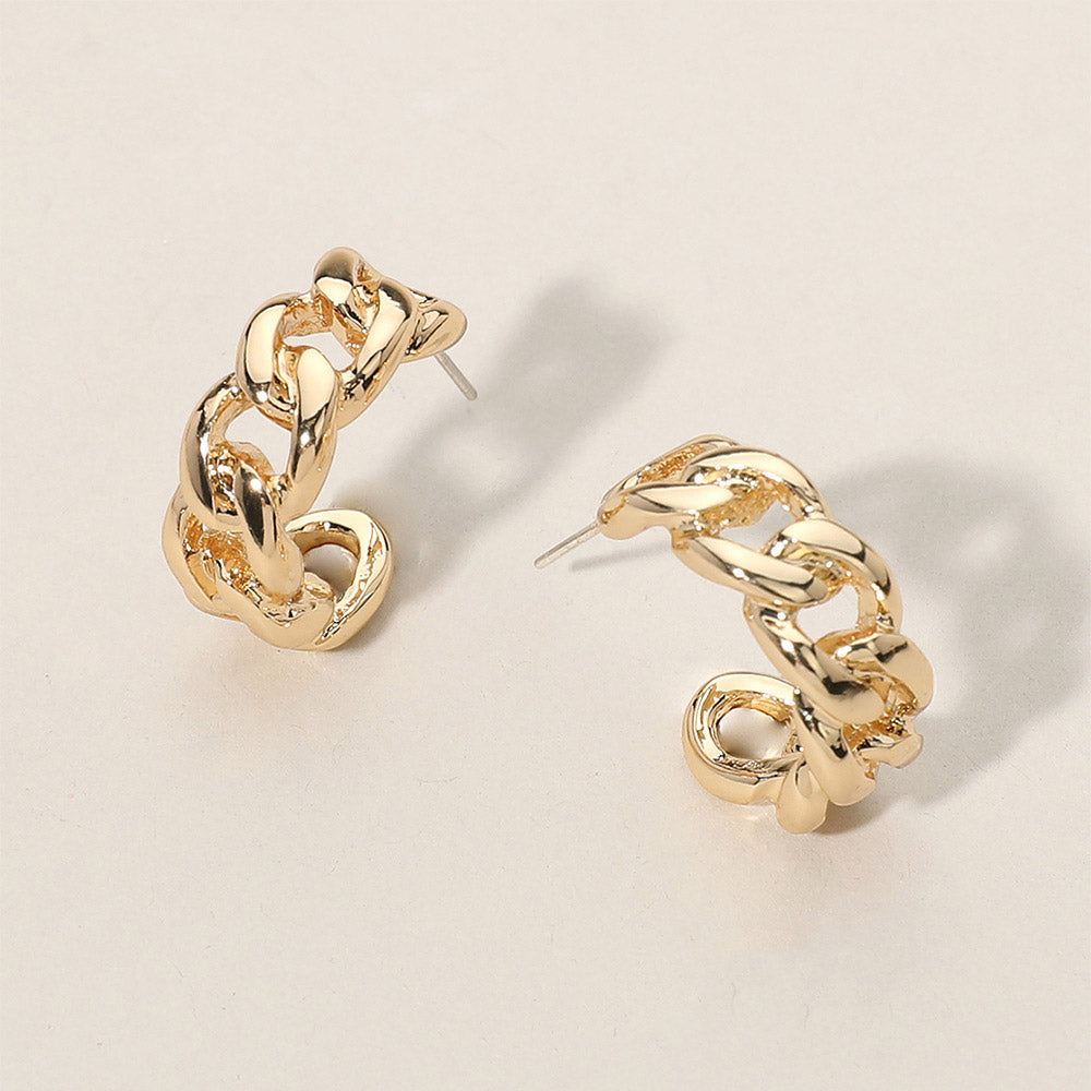 Flatlay view of Cable Rope Small Half Hoop Earrings 0.8 inch, Gold-tone