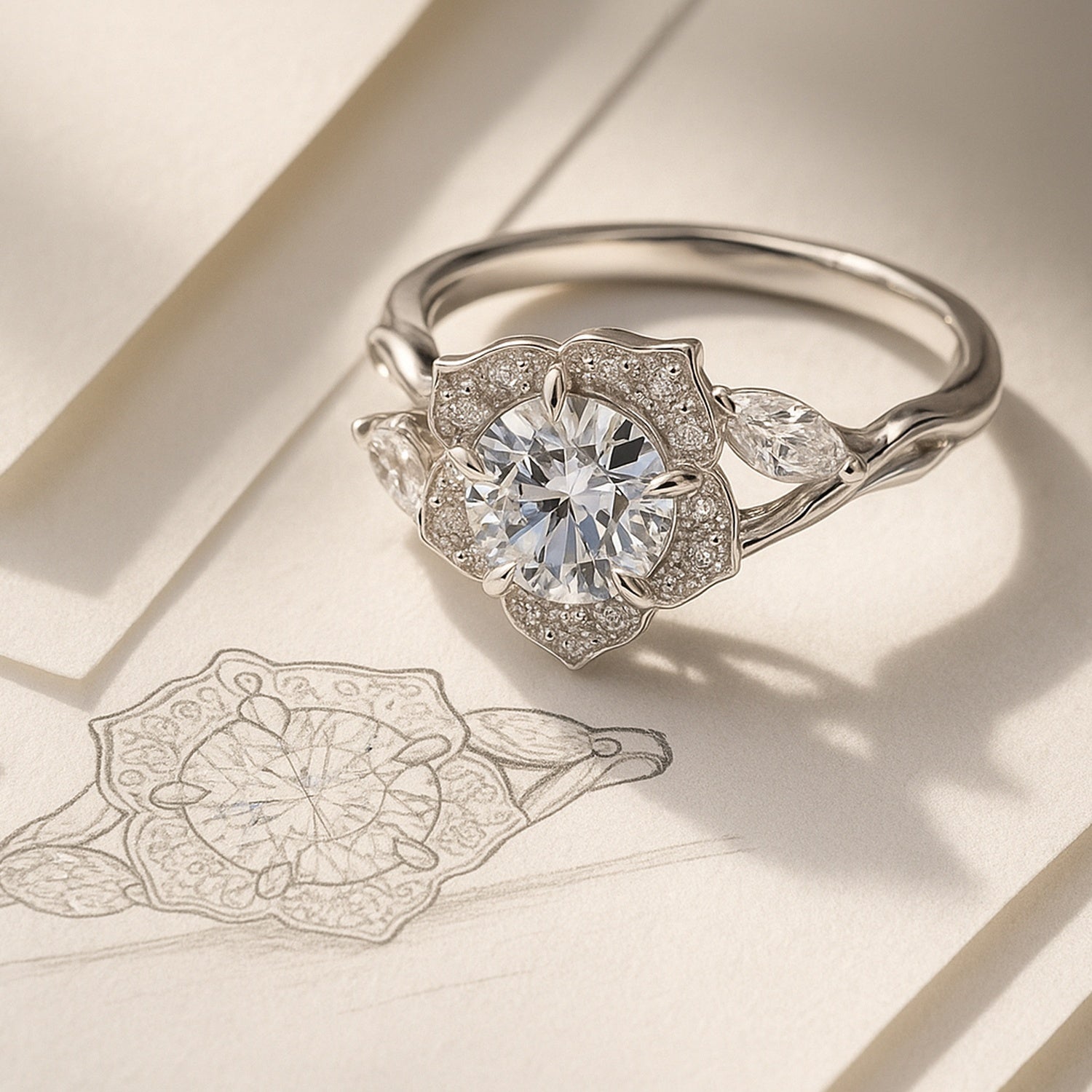 Flower Halo CZ Ring in Sterling Silver
