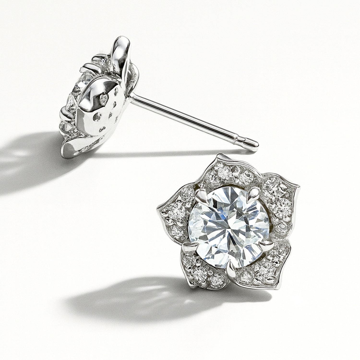 Flower Halo CZ Necklace and Earrings in Sterling Silver