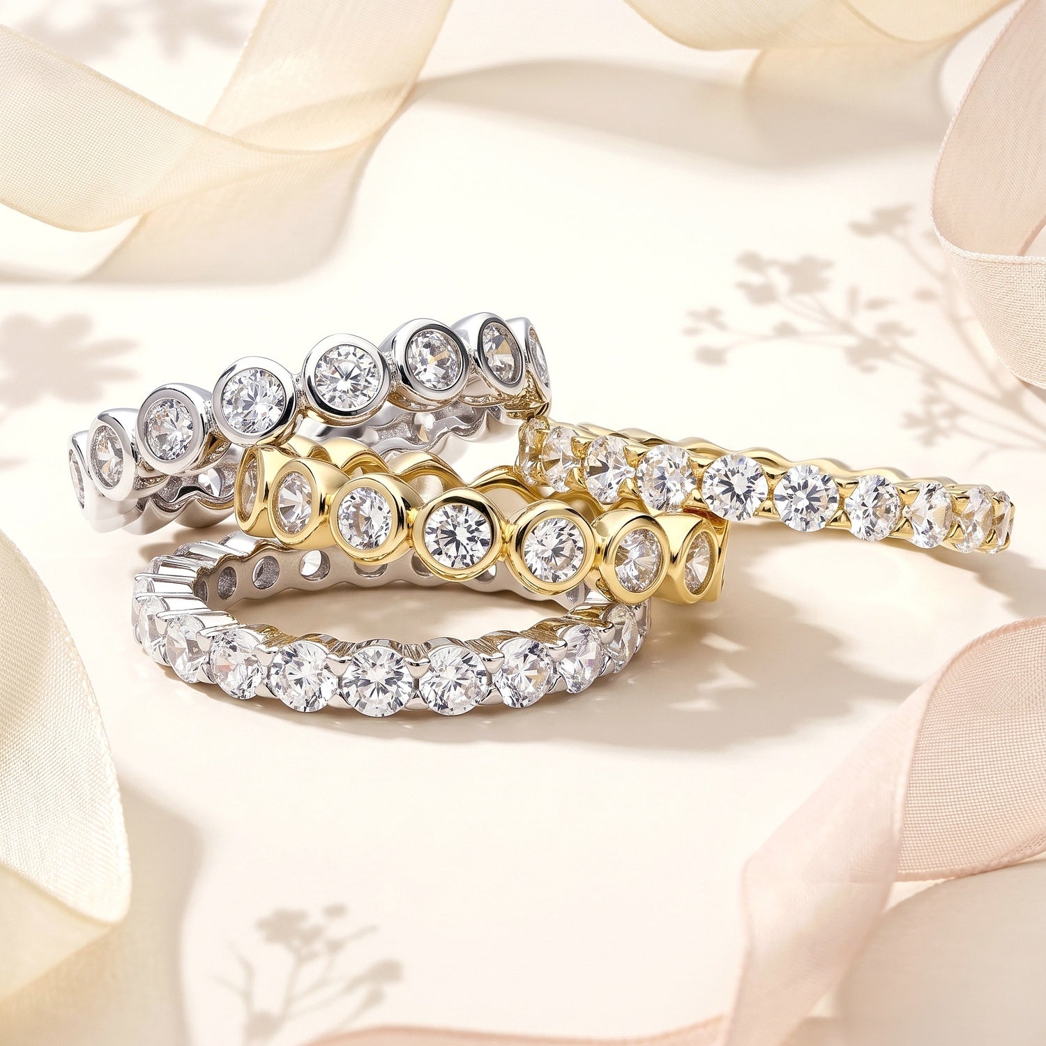 Bubble Bezel CZ Eternity Ring in Gold Flashed Sterling Silver