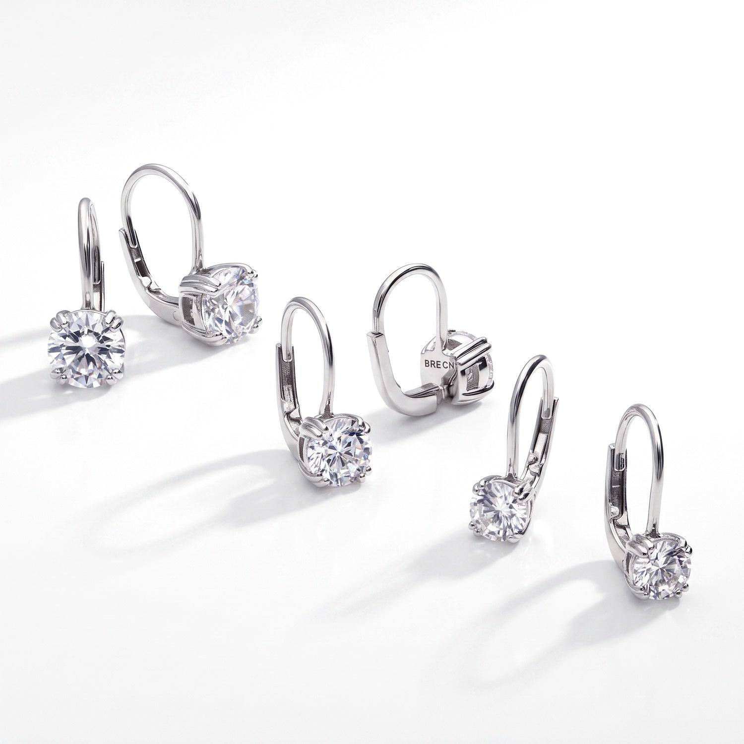 Alternate view of Solitaire CZ Leverback Earrings in Sterling Silver, Rhodium Plated, 7mm, Default Title