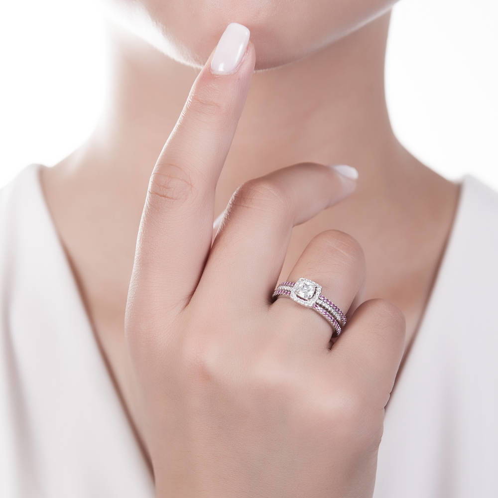 Halo Cushion Cut CZ Ring in Sterling Silver