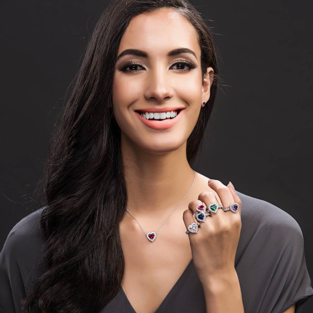 Halo Heart Heart CZ Ring in Sterling Silver