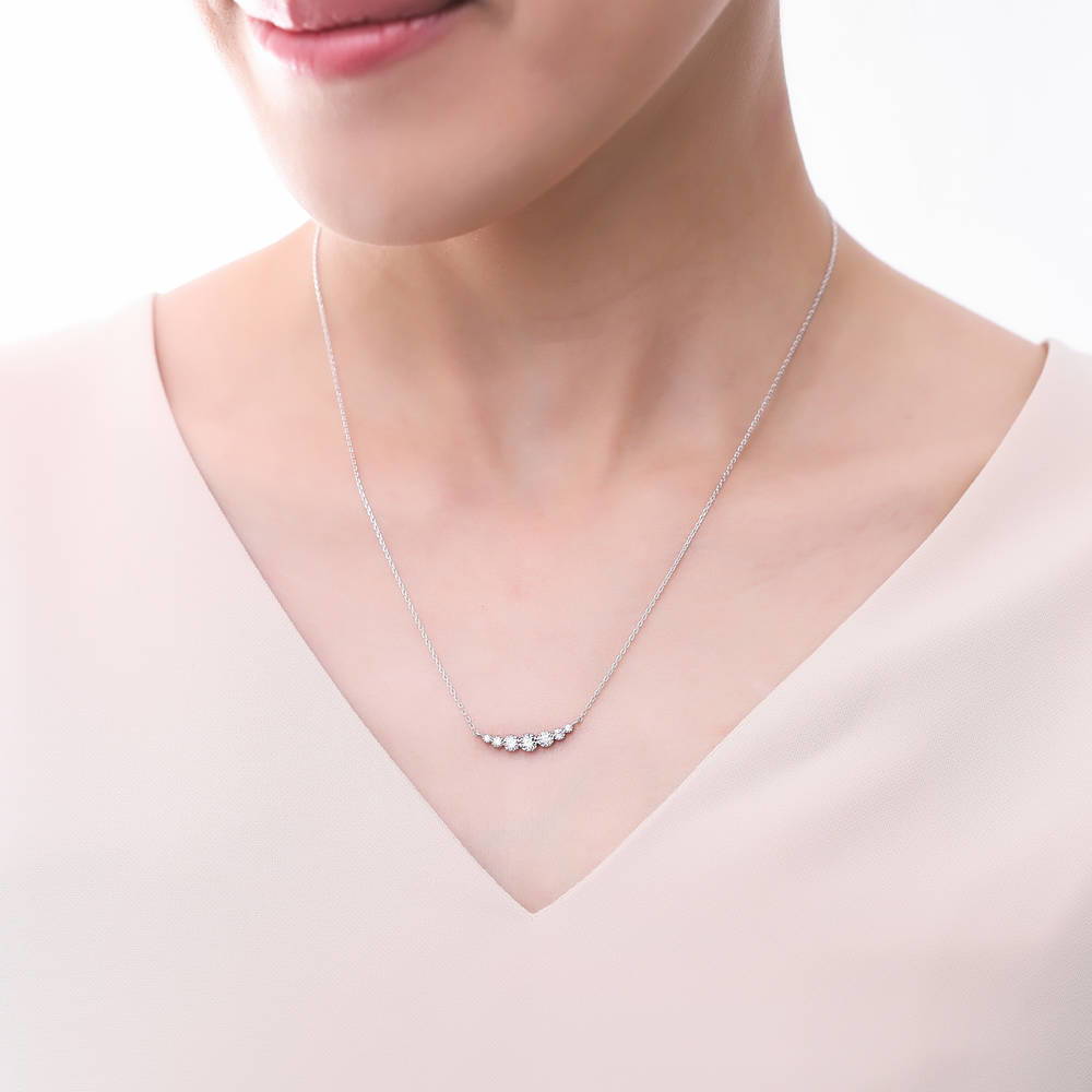 Solitaire Bubble Bar CZ Layered Necklace Set in Sterling Silver