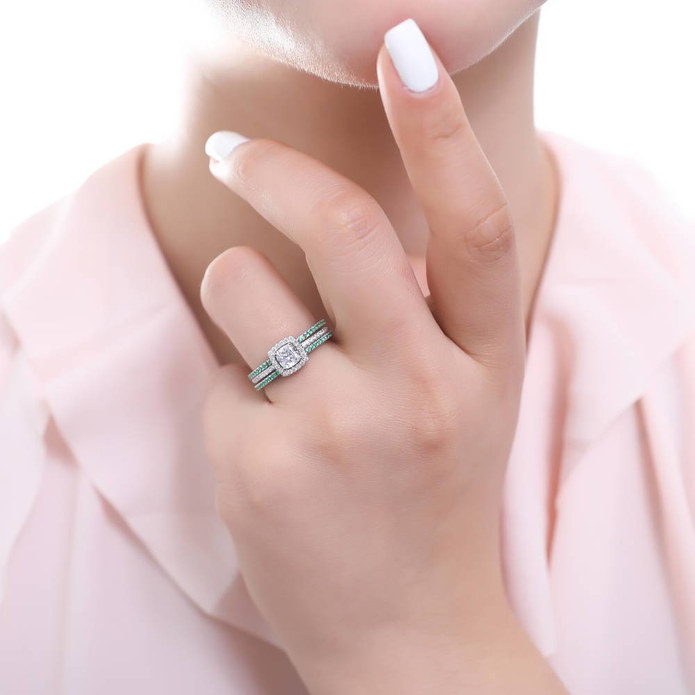Halo Cushion Cut CZ Ring in Sterling Silver