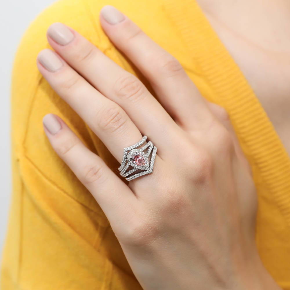 Wishbone CZ Eternity Ring in Sterling Silver