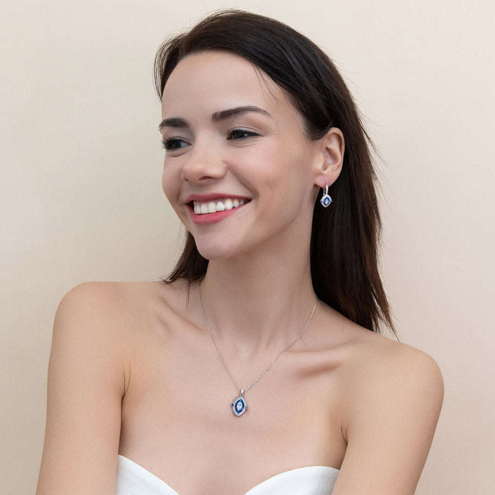 Model wearing Halo Navette Marquise CZ Statement Set in Sterling Silver