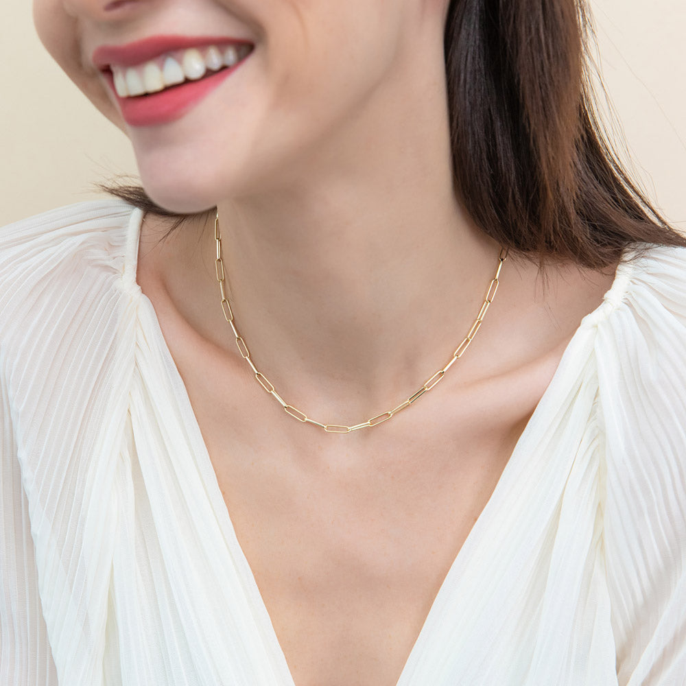 Paperclip Layered Link Chain Necklace Set in Sterling Silver 3mm