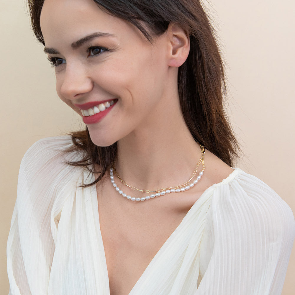 Paperclip Layered Link Chain Necklace Set in Sterling Silver 3mm