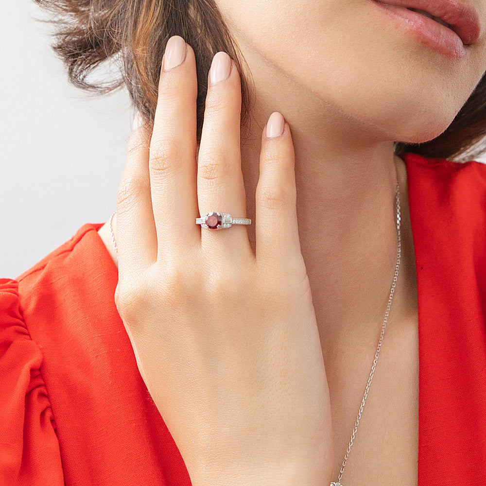 Art Deco Red CZ Ring in Sterling Silver