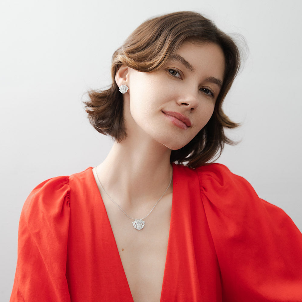 Art Deco CZ Pendant Necklace in Sterling Silver