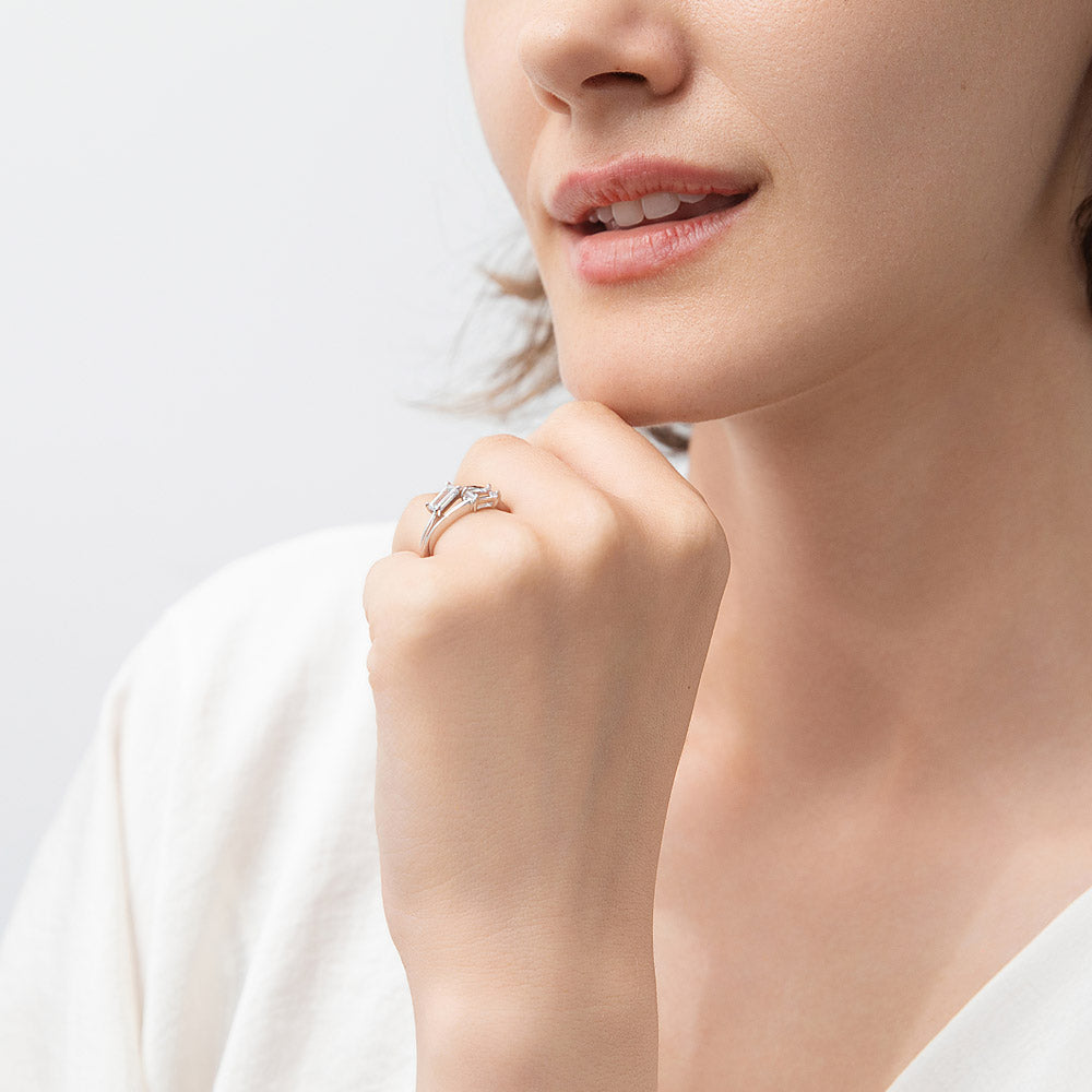 Bypass 2-Stone CZ Split Shank Ring in Sterling Silver