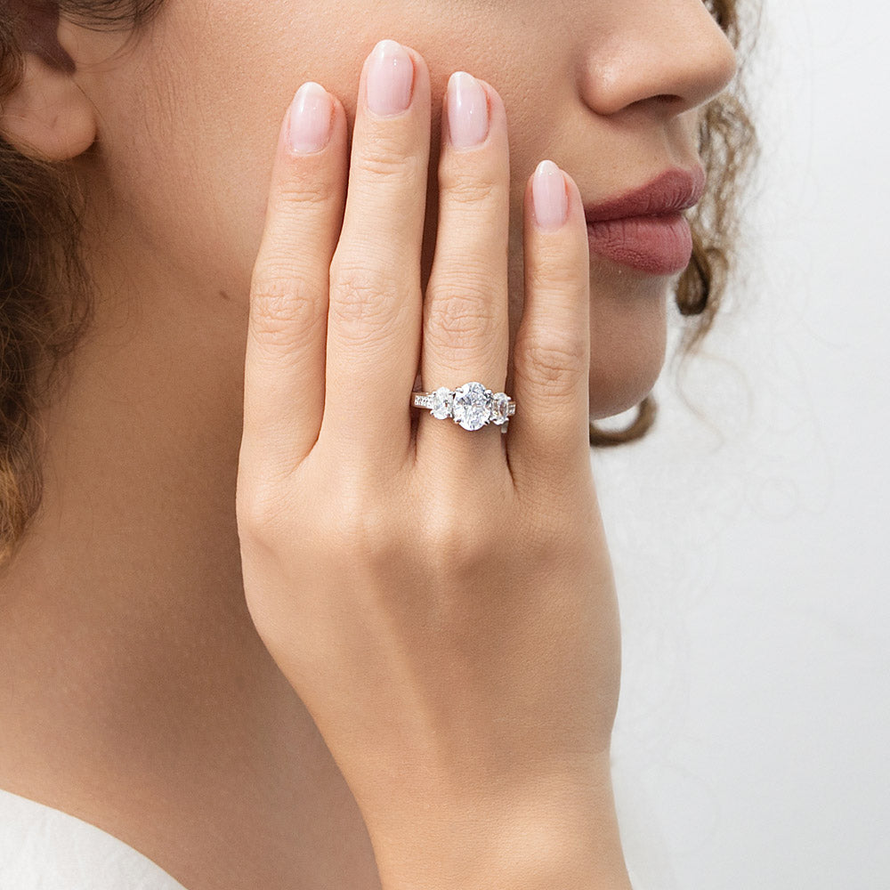 3-Stone 1.8ct Oval CZ Ring in Sterling Silver