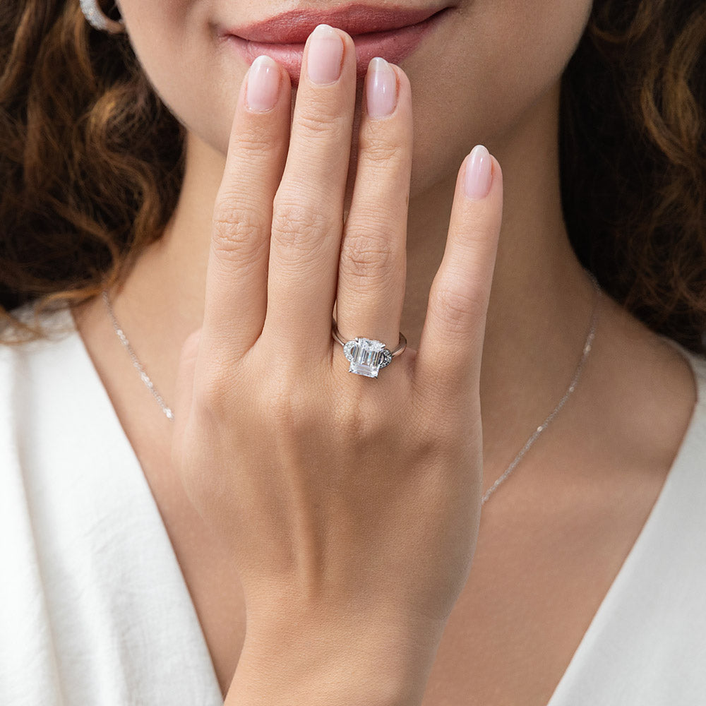 Crescent Moon Solitaire 2.6ct CZ Ring in Sterling Silver