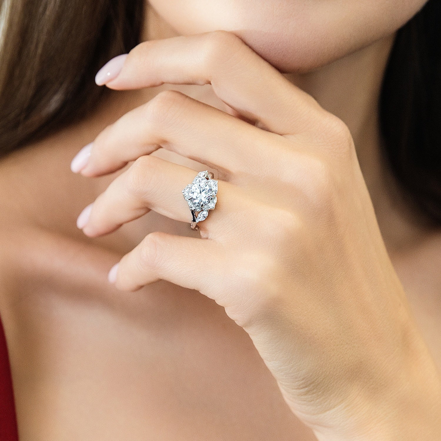 Model Wearing Flower Ring Style R1933-01