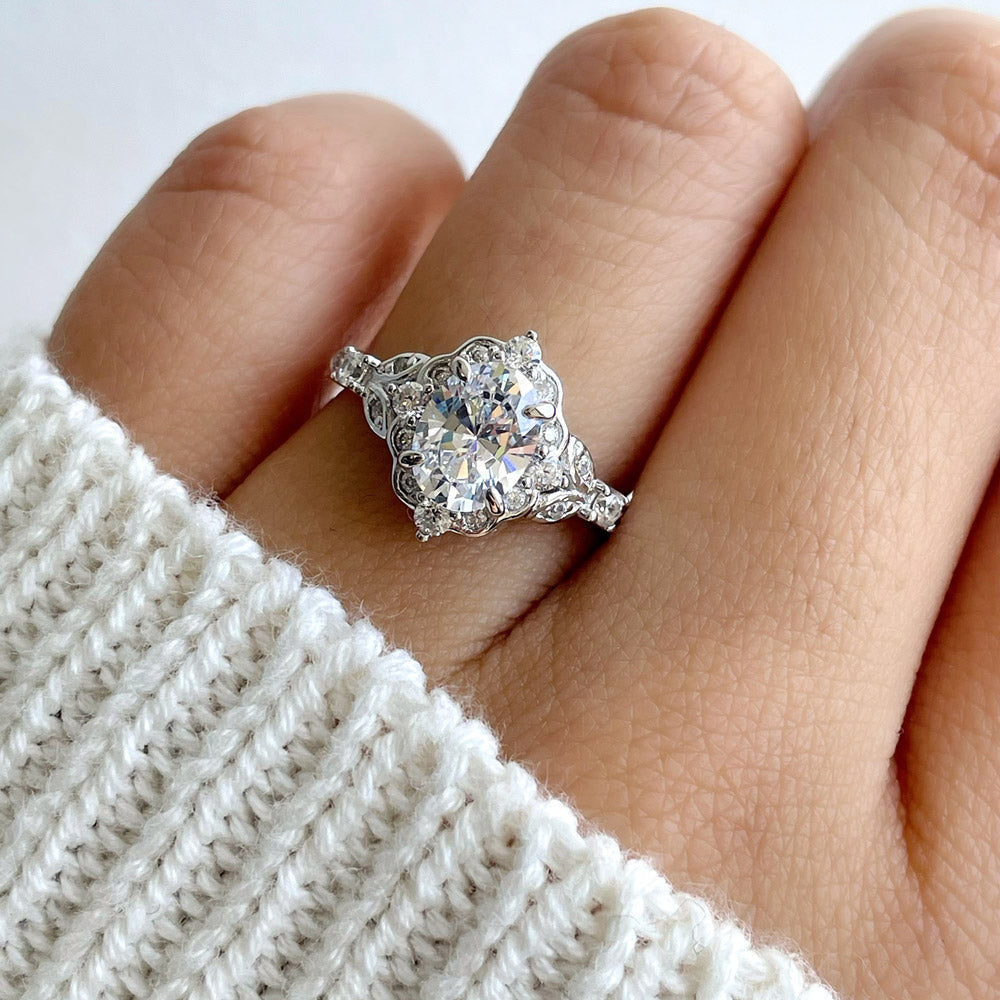 Chevron Halo CZ Ring Set in Sterling Silver