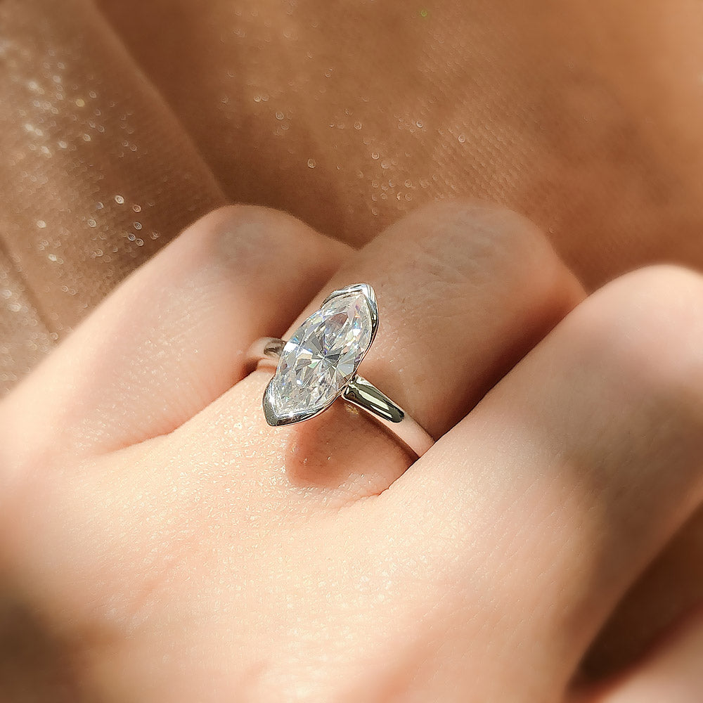 Solitaire 1.6ct Bezel Marquise CZ Ring Set in Sterling Silver