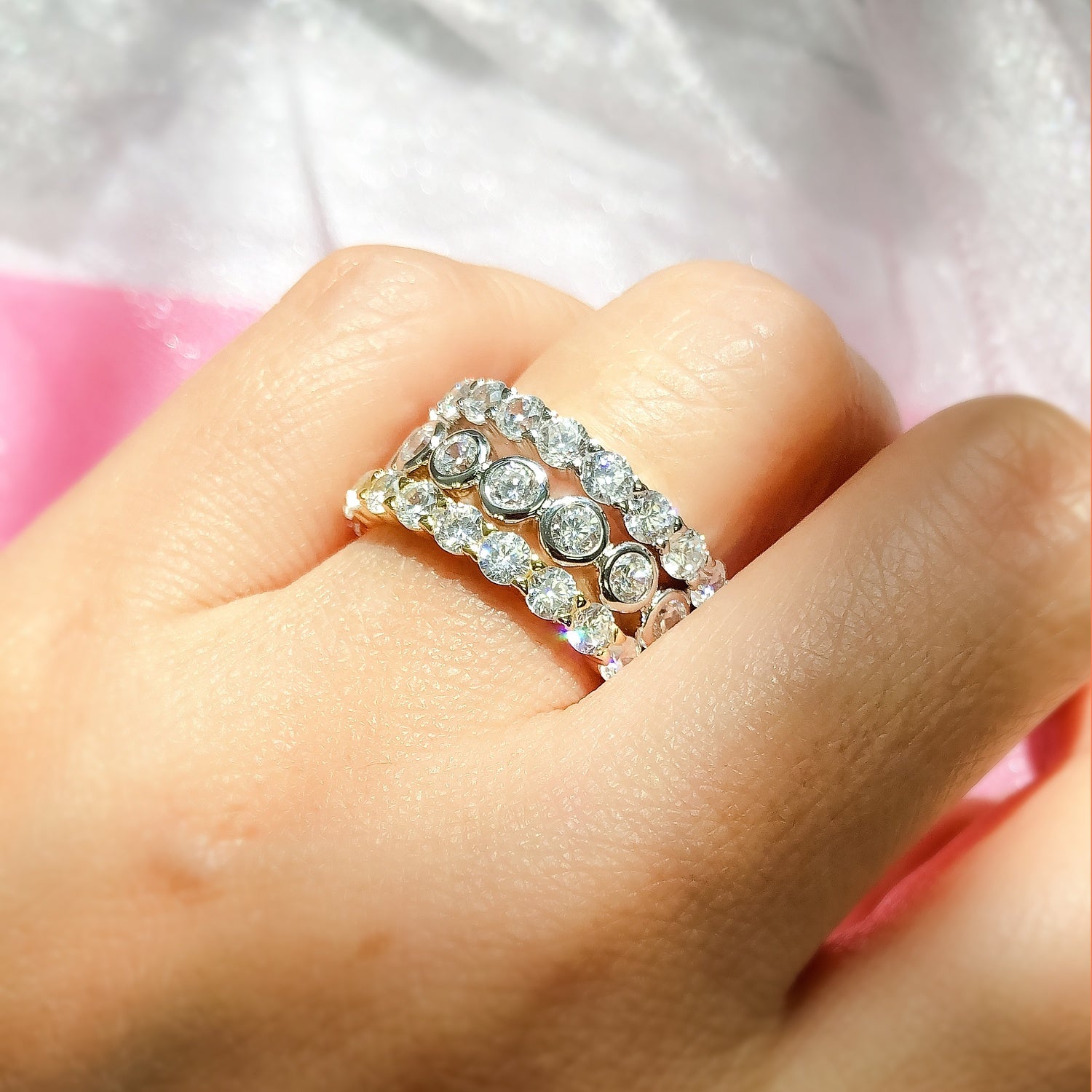 Bubble Bezel CZ Eternity Ring in Sterling Silver