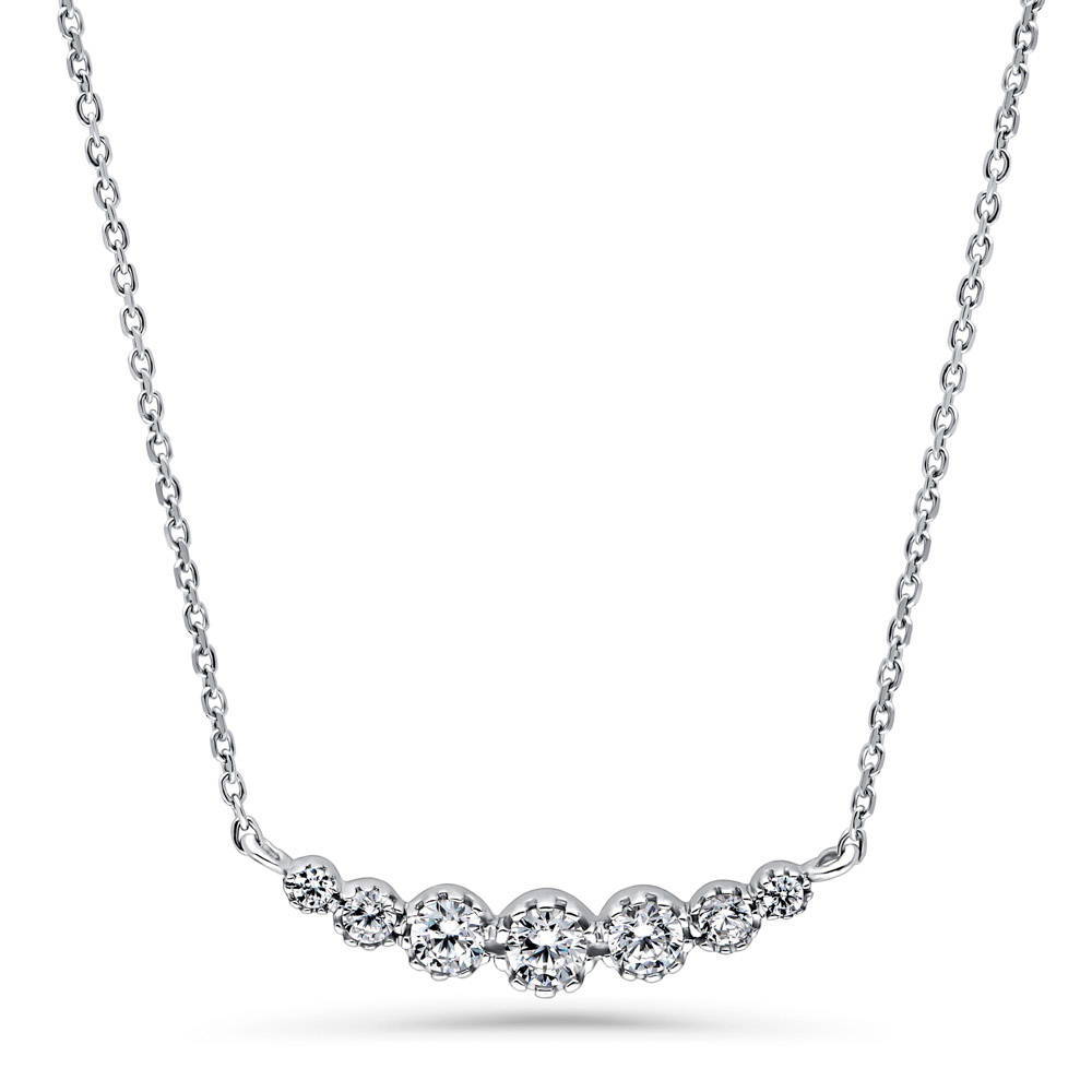 Solitaire Bubble Bar CZ Layered Necklace Set in Sterling Silver