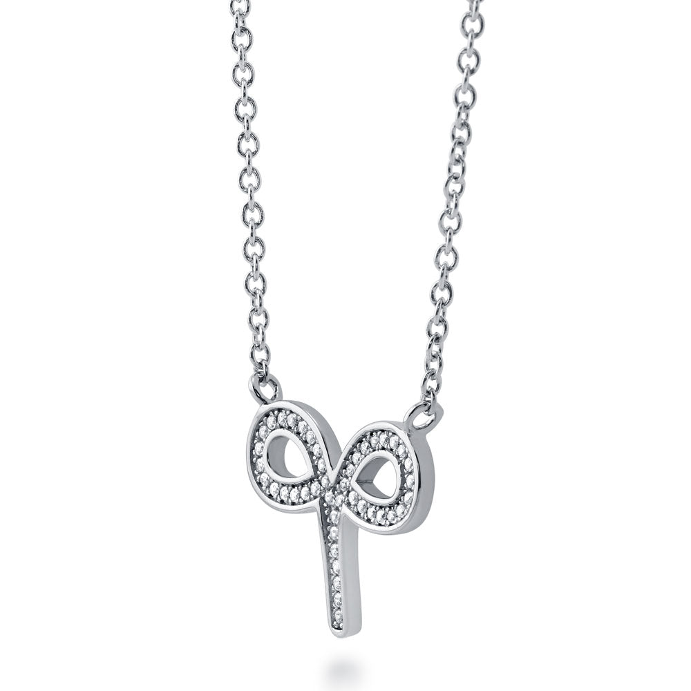 Front view of Zodiac CZ Pendant Necklace in Sterling Silver, Aries