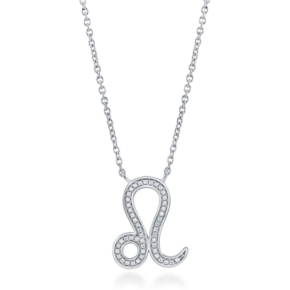 Zodiac CZ Pendant Necklace in Sterling Silver, Leo
