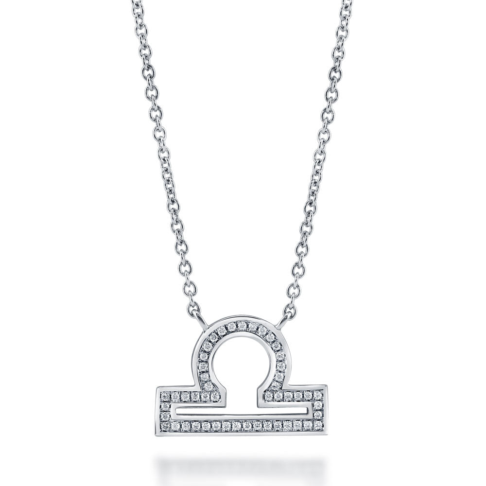 Zodiac CZ Pendant Necklace in Sterling Silver, Libra