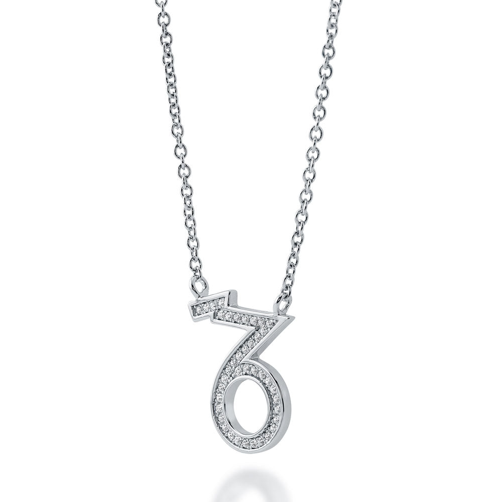 Front view of Zodiac CZ Pendant Necklace in Sterling Silver, Capricorn