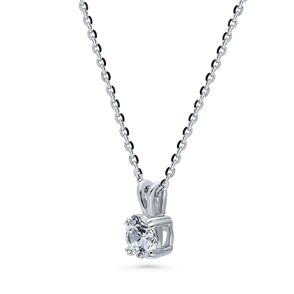 Front view of Solitaire CZ Necklace in Sterling Silver, Round Cut / Clear